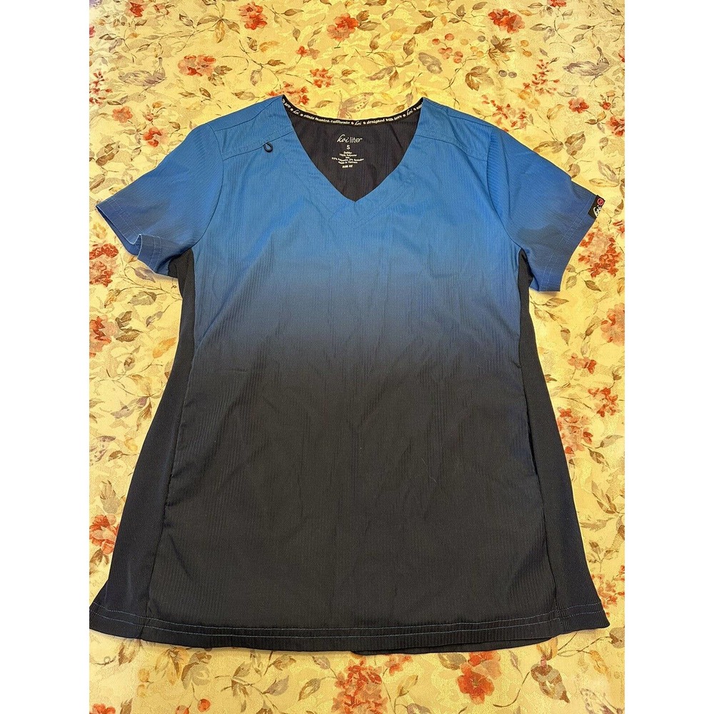 Koi Lite Women's Scrub Top Reform Blue Ombre‎ V Neck Pockets Size Small